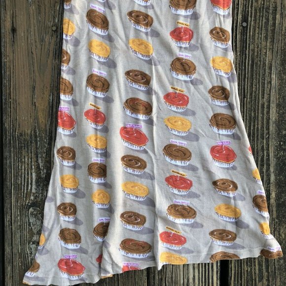 Munki Munki Heather Ross Nightgown M Brown Yellow Cupcakes Desserts Pajamas PJs - Picture 2 of 6